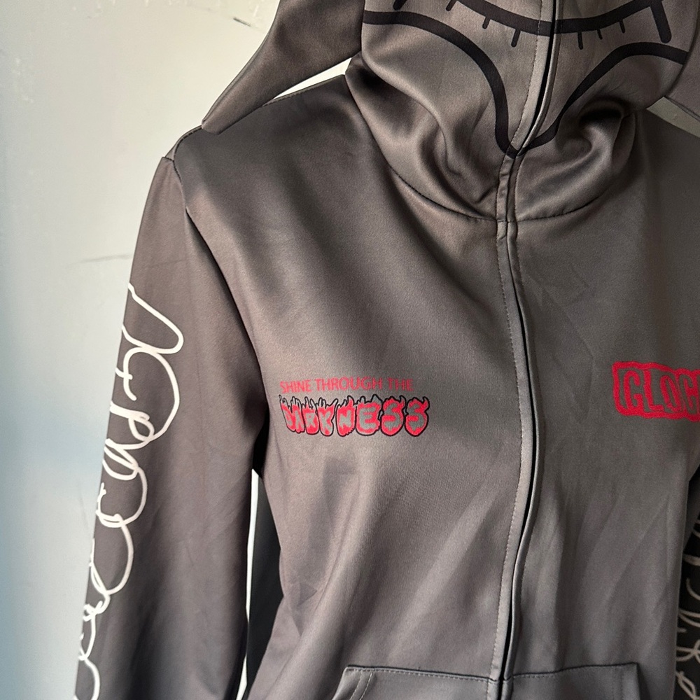 Glo Gang Inspired Full Zip Face Hoodie – Gray & Red Graphic - Picture 9 of 11